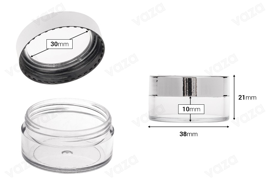 Vasetto in acrilico trasparente da 10 ml con dettaglio sul coperchio - 12 pezzi-dimensioni_immagine