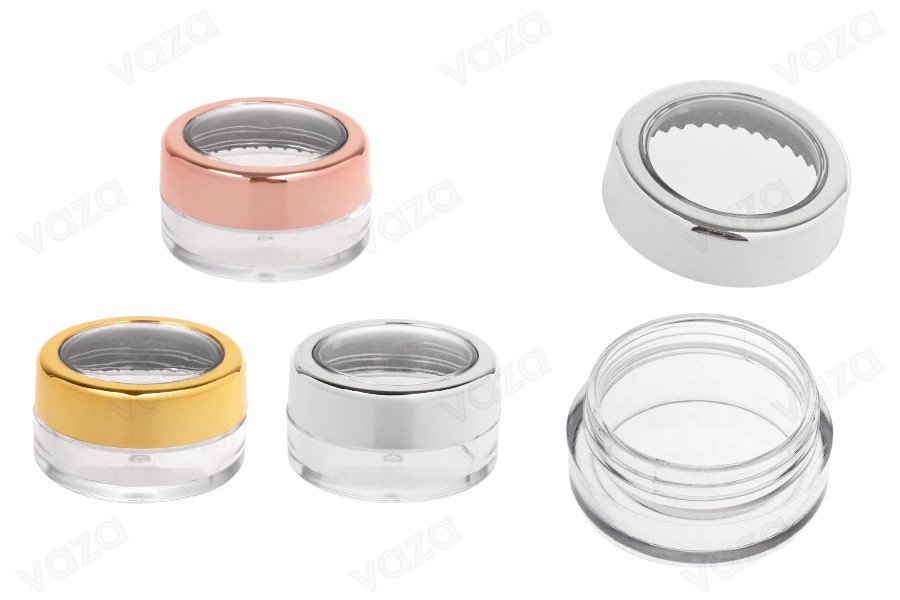 Vasetto in acrilico trasparente da 5 ml con dettaglio sul coperchio - 12 pezzi Vasetto in acrilico trasparente da 5 ml con dettaglio sul coperchio - 12 pezzi-immagine_prodotto