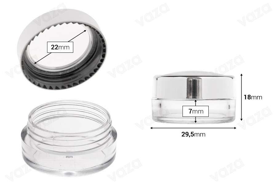 Vasetto in acrilico trasparente da 5 ml con dettaglio sul coperchio - 12 pezzi Vasetto in acrilico trasparente da 5 ml con dettaglio sul coperchio - 12 pezzi-dimensioni_immagine