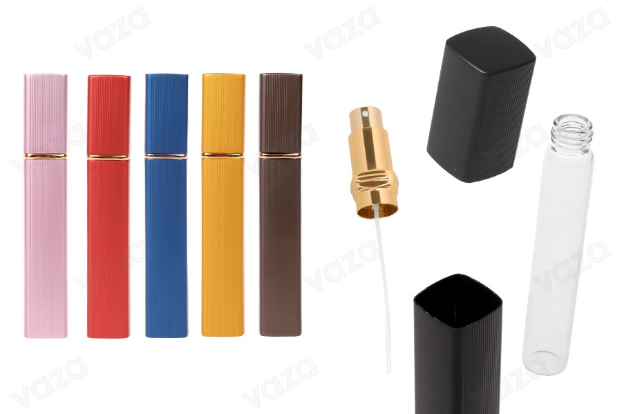 Μπουκαλάκι με σπρέι για αρώματα 10 ml γυάλινο μέσα σε αλουμινένια θήκη σε διάφορα χρώματα Μπουκαλάκι με σπρέι για αρώματα 10 ml γυάλινο μέσα σε αλουμινένια θήκη σε διάφορα χρώματα-εικόνα_προϊοντική