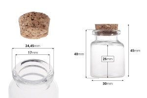 Kleine Flasche mit 15 ml Korken zur Hochzeit und Taufe 30x45 in 12 Stück-εικόνα_διαστάσεις