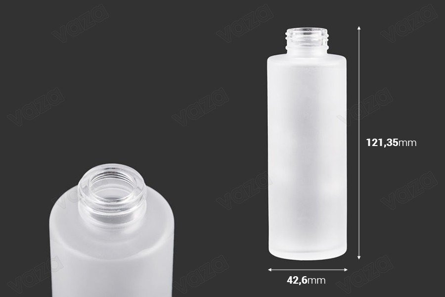 Bottiglia in vetro sabbiato 100 ml per creme e oli PP 24 Bottiglia in vetro sabbiato 100 ml per creme e oli PP 24-dimensioni_immagine