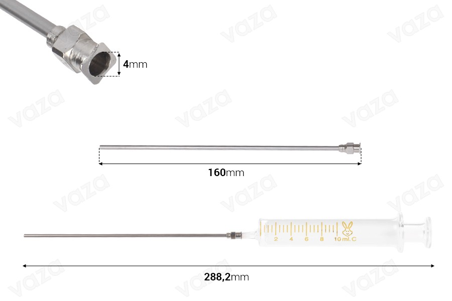 Seringue en verre de 10 ml avec aiguille en métal Seringue en verre de 10 ml avec aiguille en métal-εικόνα_διαστάσεις