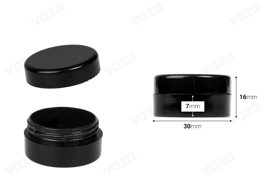 Pot en plastique pour crème de 5ml de couleur noire en lot de 12 pcs Pot en plastique pour crème de 5ml de couleur noire en lot de 12 pcs-photo_dimensions