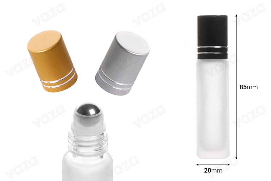 Roll on γυάλινο 10 ml αμμοβολής με μεταλλική μπίλια και καπάκι σε διαφορετικά χρώματα - 12 τμχ-εικόνα_διαστάσεις