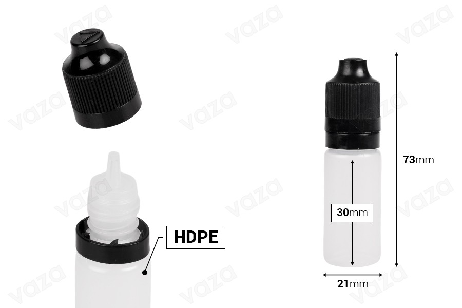 Μπουκαλάκι πλαστικό 10 ml με καπάκι CRC και dropper για ηλεκτρονικό τσιγάρο - 50 τμχ-εικόνα_διαστάσεις