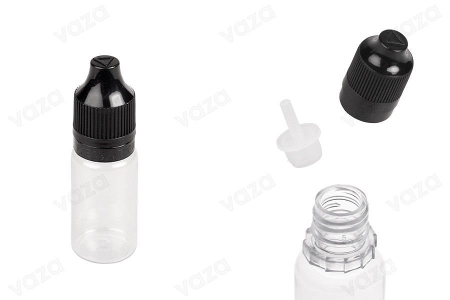 Μπουκαλάκι πλαστικό 10 ml με καπάκι CRC και πλαστικό dropper για ηλεκτρονικό τσιγάρο - 50 τμχ-εικόνα_προϊοντική