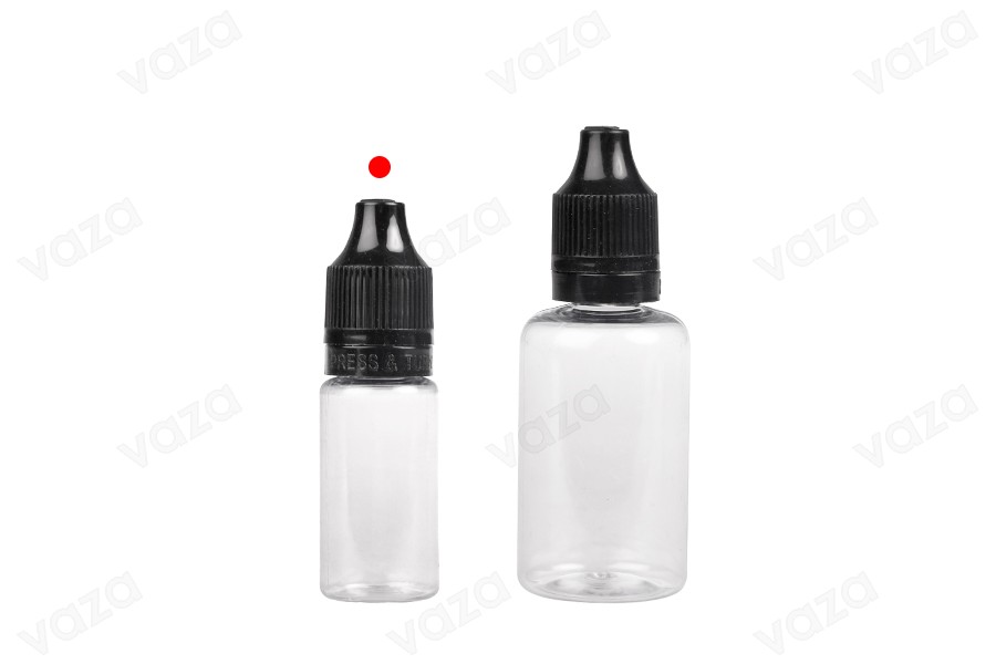 Μπουκαλάκι πλαστικό 10 ml με καπάκι CRC και πλαστικό dropper για ηλεκτρονικό τσιγάρο - 50 τμχ-εικόνα_σύνθεση