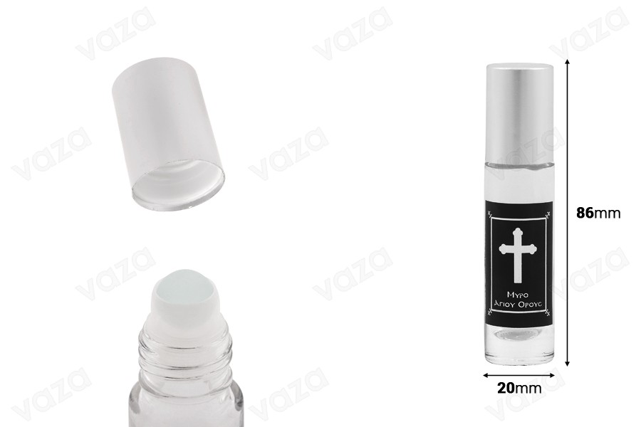 Roll on glass 10 ml with glass ball, black print "Myrto of Mount Athos and aluminum cap in various colors for churches - monasteries Roll on glass 10 ml with glass ball, black print "Myrto of Mount Athos and aluminum cap in various colors for churches - monasteries-image_dimensions
