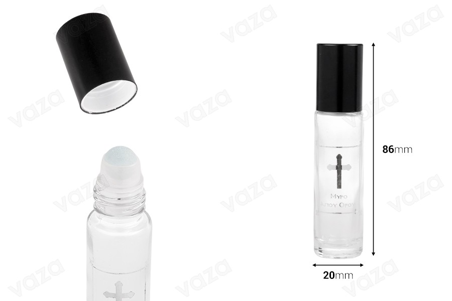 Roll-on en verre de 10 ml transparent avec impression argentée Roll-on en verre de 10 ml transparent avec impression argentée-photo_dimensions