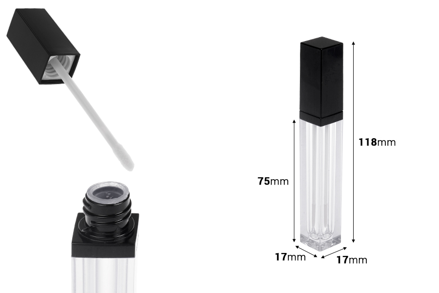 Kuti akrilike për lip gloss 8 ml me kapak në ngjyrë të zezë - 6 copë-imazh_dimensione