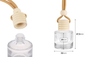 Flacon de 10 ml pour parfum de voiture cylindrique avec couvercle et bouchon en bois - 25 pcs-εικόνα_διαστάσεις