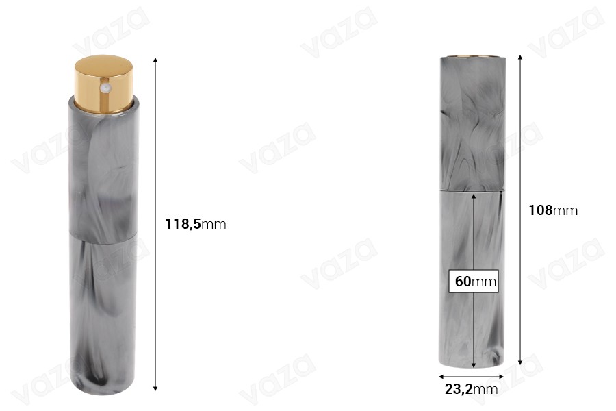 10-ml-Parfümflasche mit Glasinnenraum und Drehverschluss-bildabmessungen