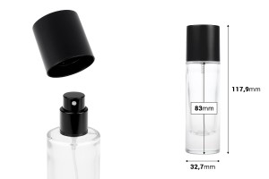 Clear perfume bottle 30 ml with cap in various matte colors and spray-image_dimensions