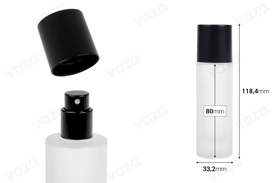 Φιάλη αρωμάτων αμμοβολής 30 ml με σπρέι και καπάκι σε διάφορα ματ χρώματα-εικόνα_διαστάσεις