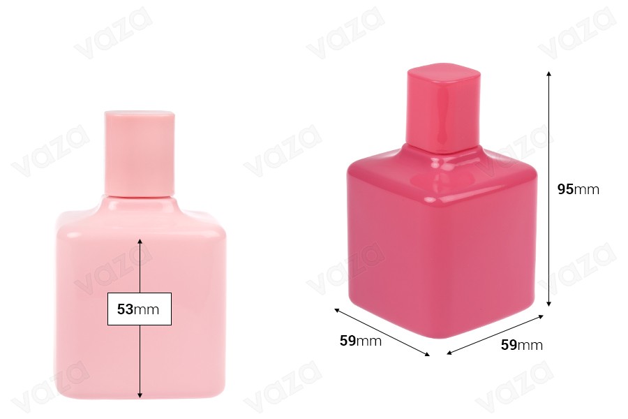 Glass perfume bottle 100 ml in various colors with spray and cap Glass perfume bottle 100 ml in various colors with spray and cap-image_dimensions
