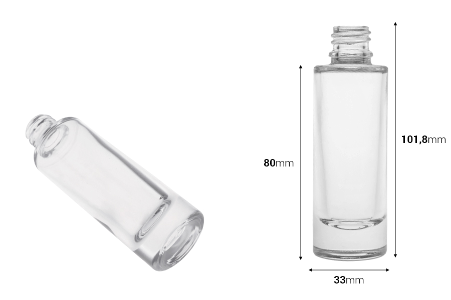 Bottiglia 30 ml in vetro trasparente con collo 18/415
