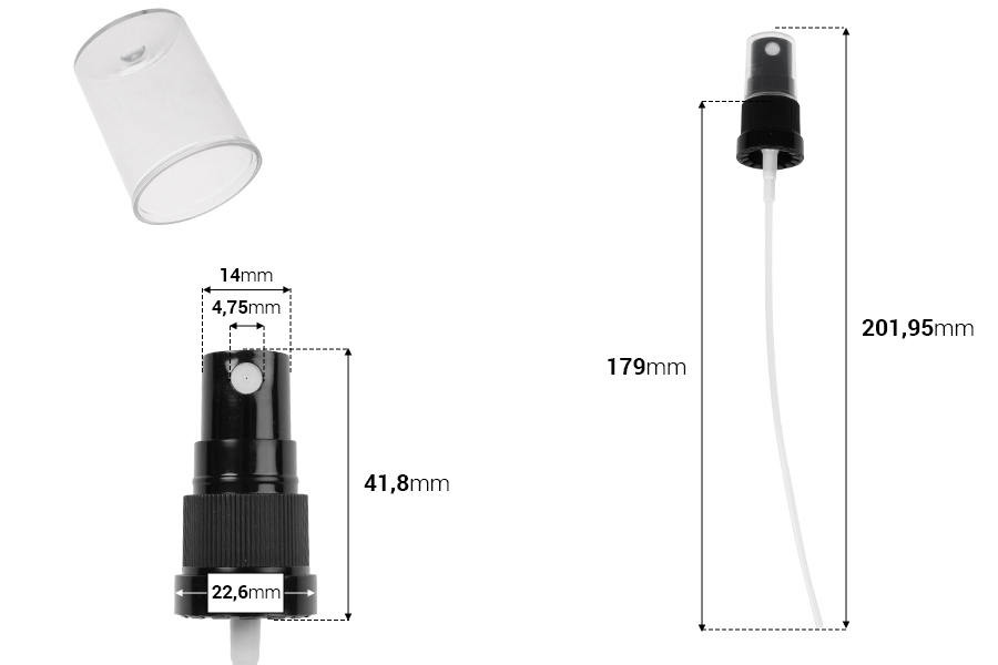 Spray in plastica 18/410 con tappo di sicurezza e tappo in plastica trasparente Spray in plastica 18/410 con tappo di sicurezza e tappo in plastica trasparente-dimensioni_immagine