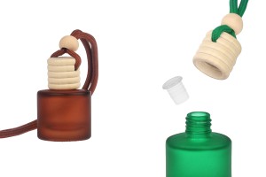 Shishe cilindrike për aromatizues ajri për makinë 10ml në ngjyra mat me kapak dhe tapë druri - 25 copë  -εικόνα_προϊοντική