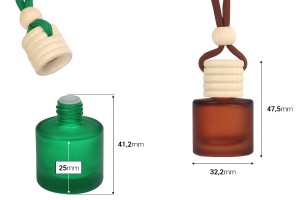 Shishe cilindrike për aromatizues ajri për makinë 10ml në ngjyra mat me kapak dhe tapë druri - 25 copë  -εικόνα_διαστάσεις