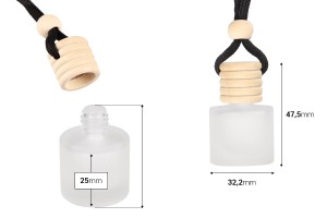 Flacon cylindrique givré de 10 ml pour désodorisant de voiture avec bouchon en bois - 25 pièces-2
