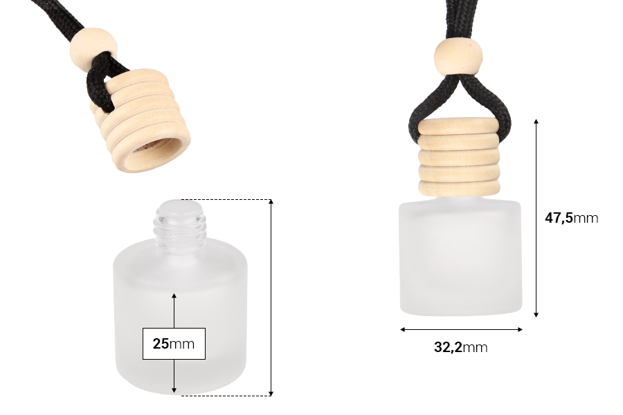 Flacone cilindrico satinato da 10 ml per deodorante per auto con tappo e tappo in legno - 25 pezzi Flacone cilindrico satinato da 10 ml per deodorante per auto con tappo e tappo in legno - 25 pezzi