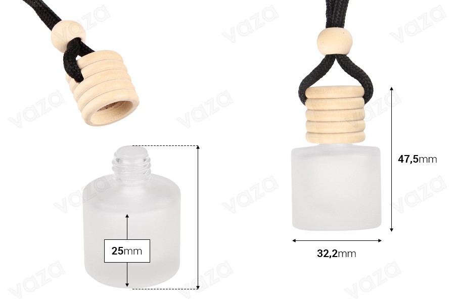 10ml frosted cylindrical bottle for car air freshener with wooden cap and stopper - 25 pcs-image_dimensions
