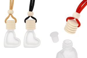 Frosted heart-shaped glass bottle 4 ml for car air freshener with wooden cap and stopper - 25 pcs-image_product