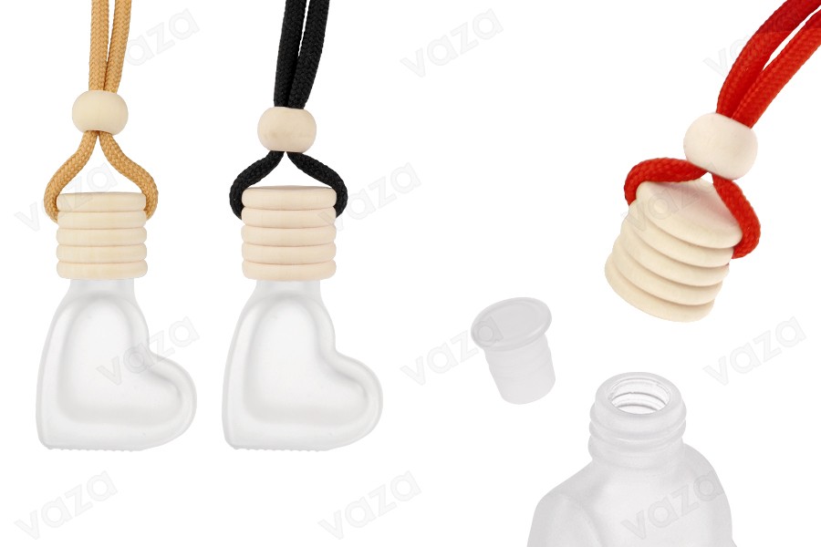 4 ml sandgestrahlte, herzförmige Glasflasche für Auto-Lufterfrischer mit Holzverschluss und -stopfen – 25 Stück-εικόνα_προϊοντική