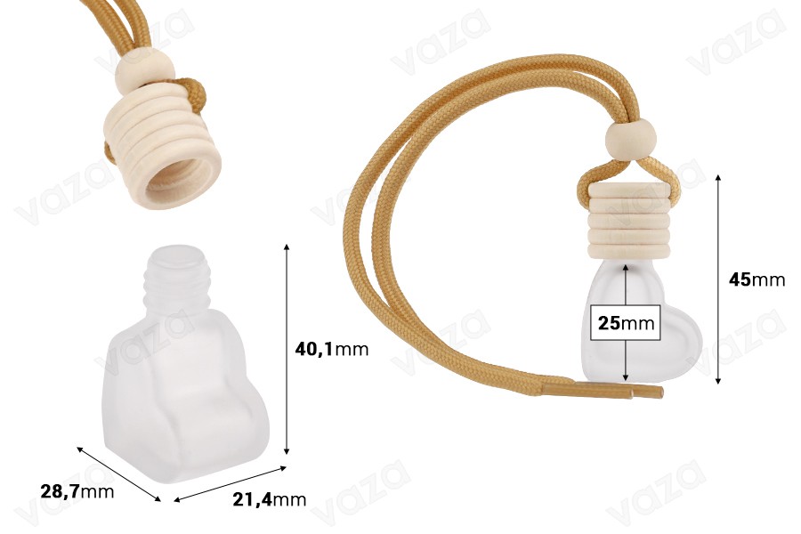 4 ml sandgestrahlte, herzförmige Glasflasche für Auto-Lufterfrischer mit Holzverschluss und -stopfen – 25 Stück-εικόνα_διαστάσεις
