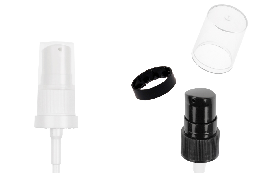 Pompe à crème en plastique 18/410 avec sécurité et bouchon en plastique transparent Pompe à crème en plastique 18/410 avec sécurité et bouchon en plastique transparent-photo_produit