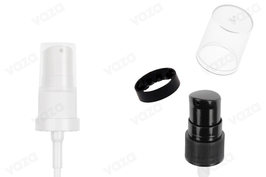 Plastic cream pump 18/410 with safety and transparent plastic cap Plastic cream pump 18/410 with safety and transparent plastic cap-image_product