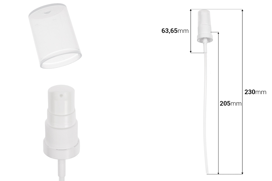 Pompe à crème en plastique 18/410 avec sécurité et bouchon en plastique transparent Pompe à crème en plastique 18/410 avec sécurité et bouchon en plastique transparent-photo_dimensions