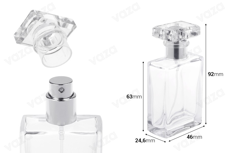 Clear glass perfume bottle 30 ml with spray and cap Clear glass perfume bottle 30 ml with spray and cap-image_dimensions