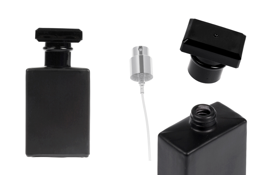 Glass perfume bottle 30 ml in black color with spray and cap-image_product