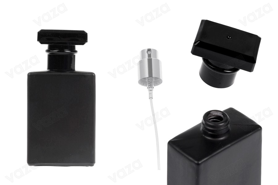 Parfümflakon aus Glas, 30 ml, schwarz, mit Sprühkopf und Verschluss Parfümflakon aus Glas, 30 ml, schwarz, mit Sprühkopf und Verschluss-produktbild