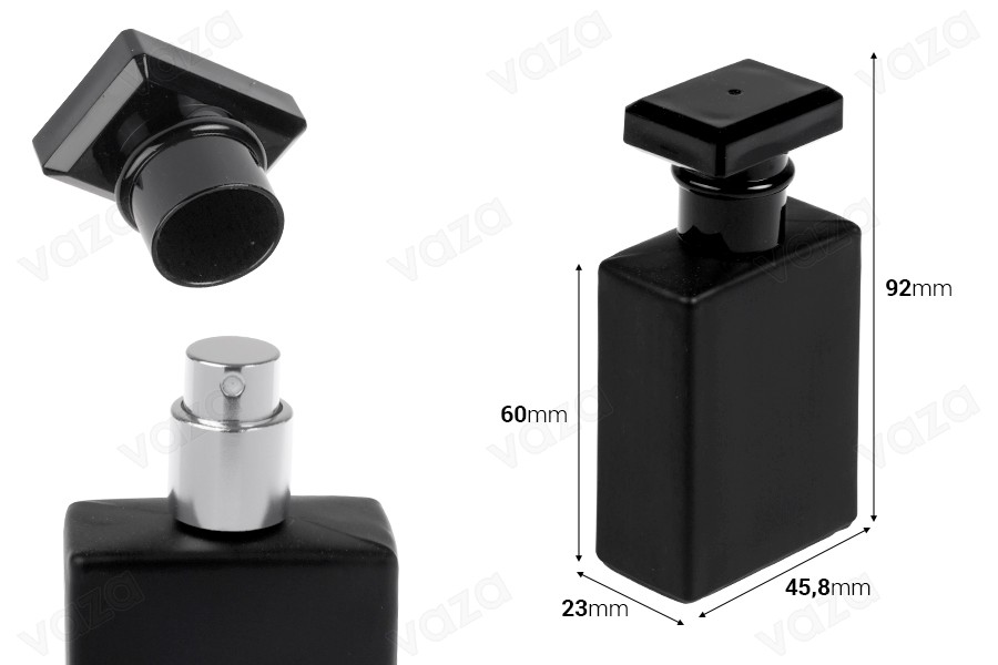 Parfümflakon aus Glas, 30 ml, schwarz, mit Sprühkopf und Verschluss Parfümflakon aus Glas, 30 ml, schwarz, mit Sprühkopf und Verschluss-bildabmessungen