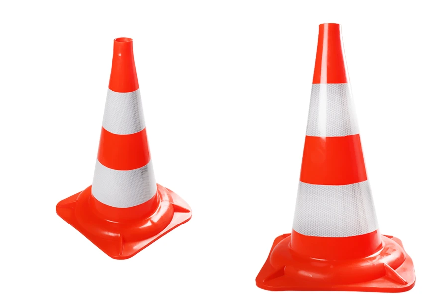 Traffic cone plastic with 70 cm height and double white reflective film