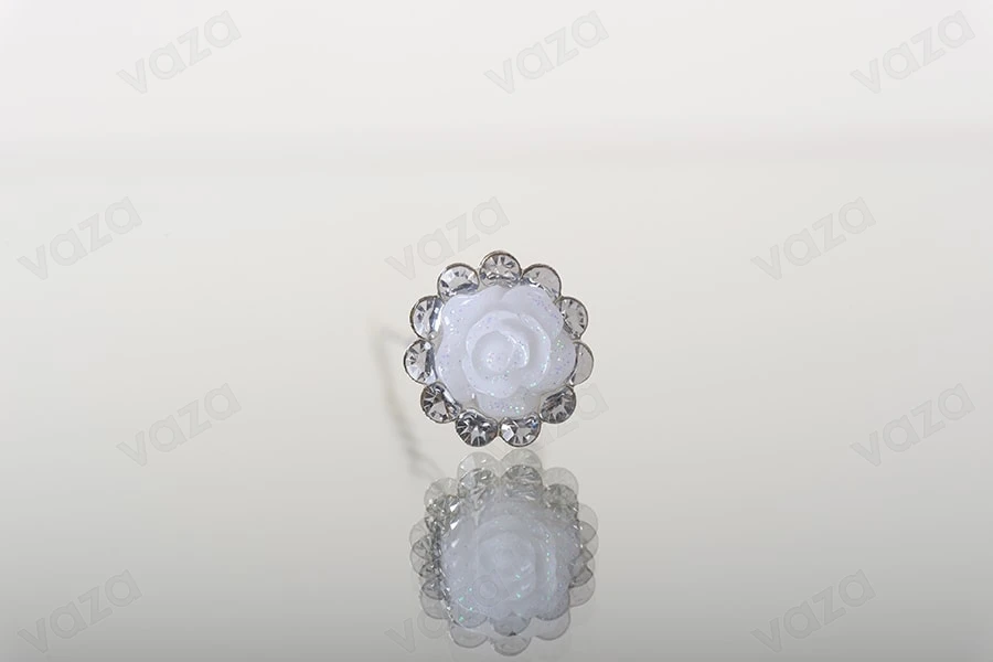 Karficë dekorative metalike me perlë në formë trëndafili (gjerësi 14 mm) - 20 copë-