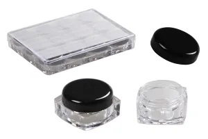 Βαζάκι ακρυλικό τετράγωνο 5 ml διάφανο με μαύρο καπάκι για κρέμες σε ακρυλική κασετίνα 12 τεμαχίων-1