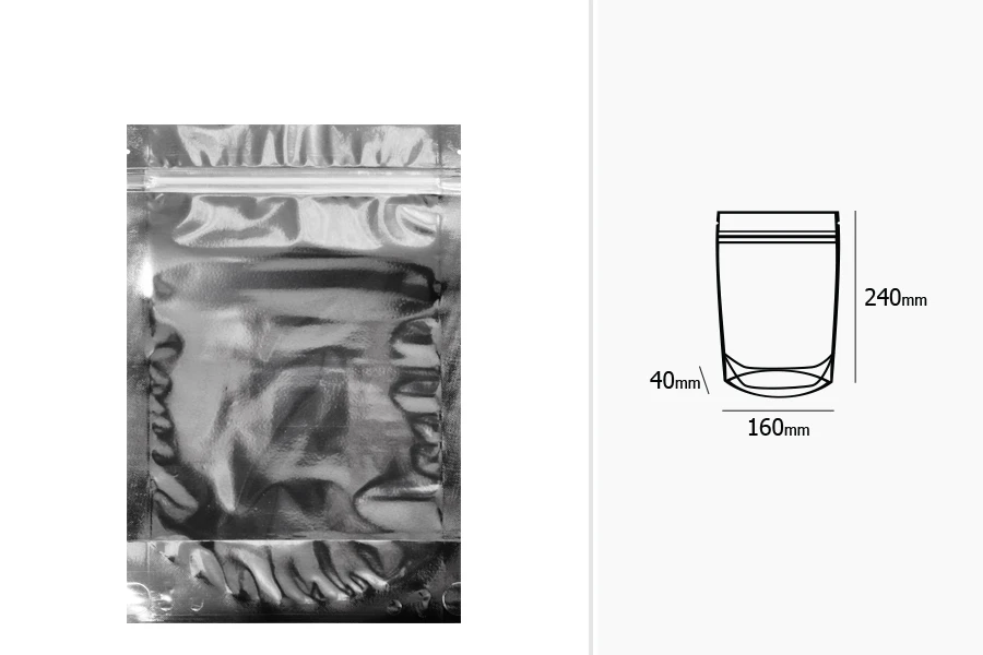Σακουλάκια τύπου Doy Pack 160x40x240 mm αλουμινίου πίσω πλευρά, διάφανο μπροστά με κλείσιμο "zip" και δυνατότητα σφράγισης με θερμοκόλληση - 100 τμχ Σακουλάκια τύπου Doy Pack 160x40x240 mm αλουμινίου πίσω πλευρά, διάφανο μπροστά με κλείσιμο "zip" και δυνατότητα σφράγισης με θερμοκόλληση - 100 τμχ