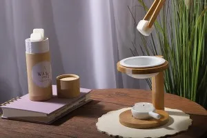 Holzbrenner mit Keramikbehälter für Wachsschmelzen und Öle und Keramiklöffel für Kerzen-5