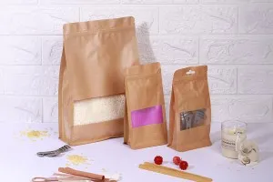 Standbodenbeutel aus Kraftpapier, mit Druckverschluss, Sichtfenster und Eurohole Loch - verschließbar (durch Schweißgerät) 100x 60x 200 - 50 Stücke-9