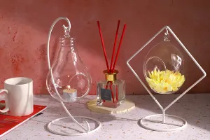 Articolo decorativo appendibile in vetro a forma di  lampada con base bianca in metallo-3