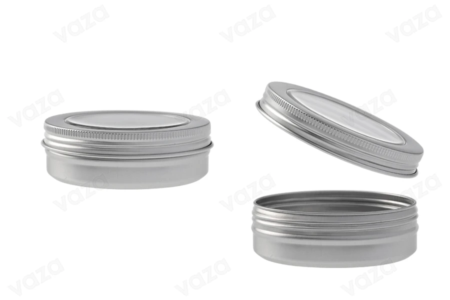 Pot en aluminium de 100ml argent avec fenêtre sur le couvercle - 12 pcs-photo_produit