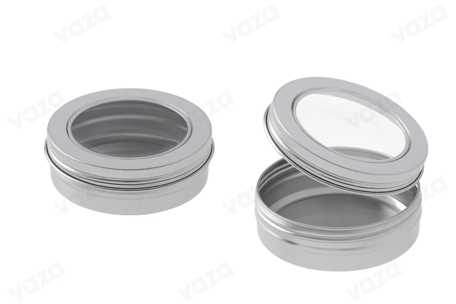 Pot en aluminium de 100ml argent avec fenêtre sur le couvercle - 12 pcs-photo_dimensions