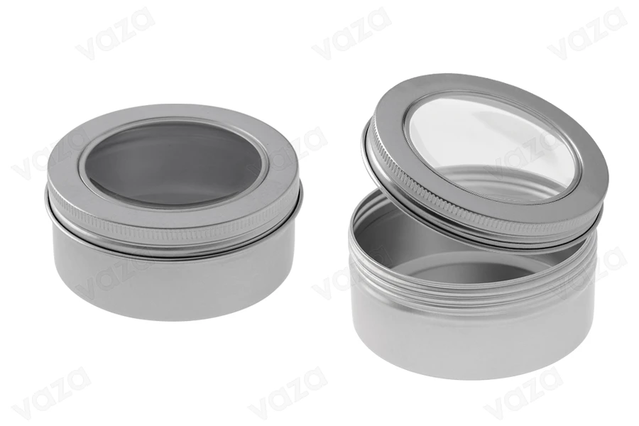 Pot en aluminium de 150ml argent avec fenêtre sur le couvercle - 12 pcs-εικόνα_διαστάσεις
