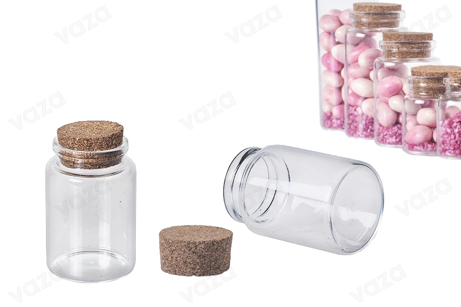 80ml wide mouth mini glass jar with cone cork stopper in size 47x70-εικόνα_προϊοντική