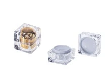 Pot de luxe pour crème de 10ml, acrylique avec joint intérieur sur le couvercle et plastique sur le pot Pot de luxe pour crème de 10ml, acrylique avec joint intérieur sur le couvercle et plastique sur le pot