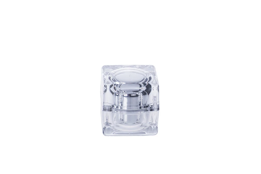 Pot de luxe pour crème de 10ml, acrylique avec joint intérieur sur le couvercle et plastique sur le pot Pot de luxe pour crème de 10ml, acrylique avec joint intérieur sur le couvercle et plastique sur le pot